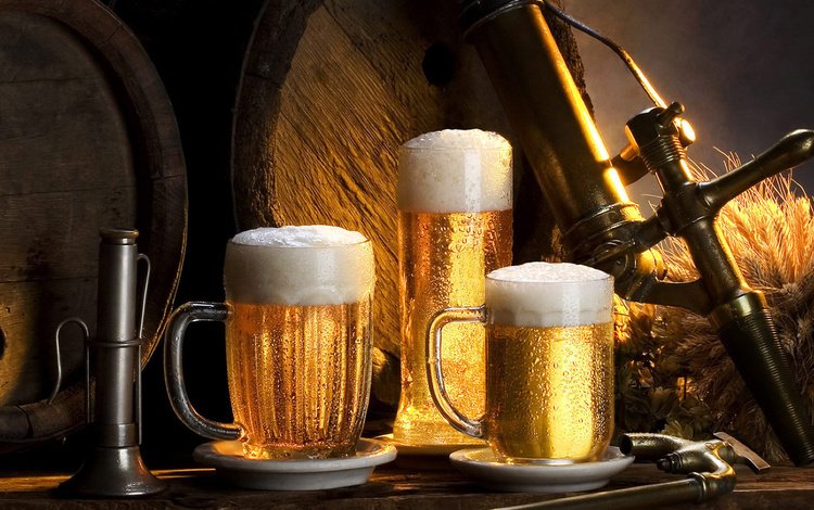 пиво, бочки, хмель, пивные кружки, beer, barrels, hops, beer mugs