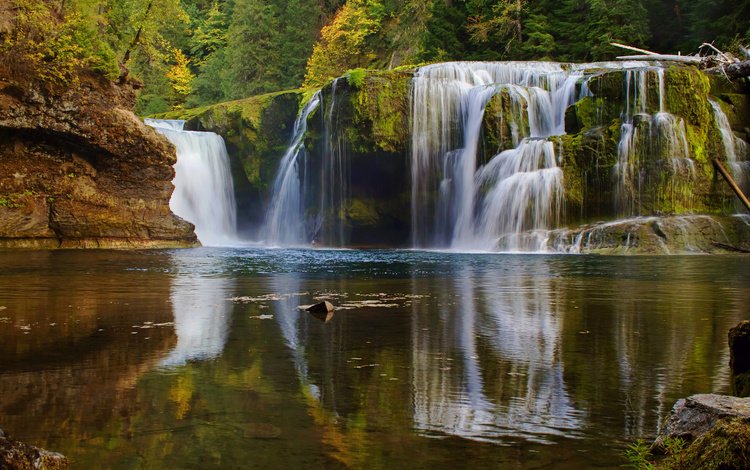 озеро, лес, водопад, осень, каскад, lake, forest, waterfall, autumn, cascade