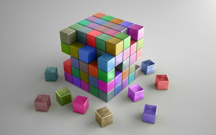 разноцветные, кубики, квадраты, cg, 3д, colorful, cubes, squares, 3d