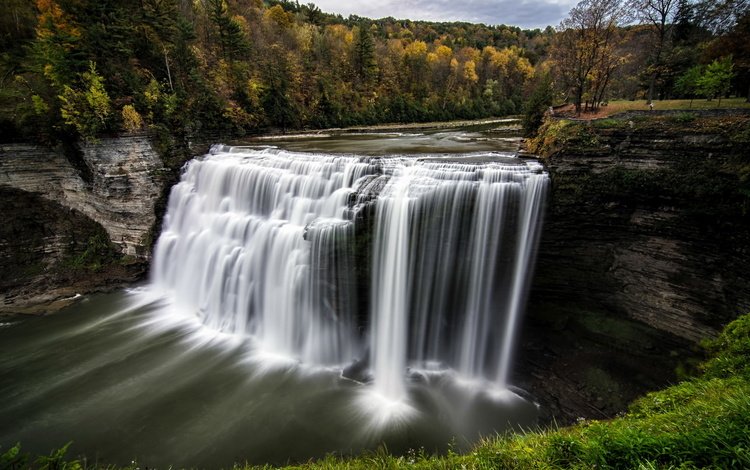 водопад, осен, middle falls, letchworth state park, waterfall, autumn
