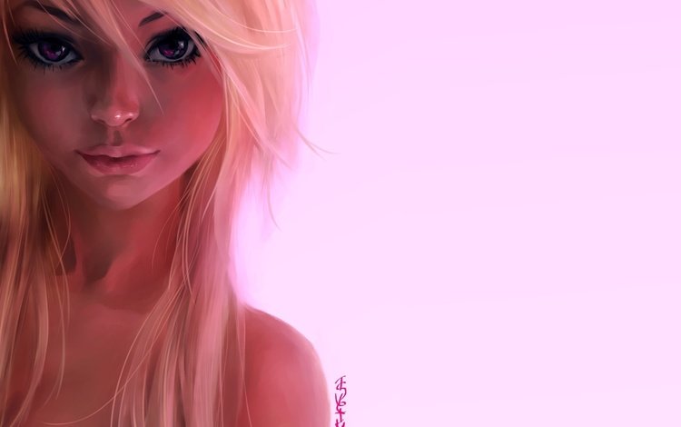 арт, девушка, блондинка, портрет, розовый фон, ink-pot, art, girl, blonde, portrait, pink background
