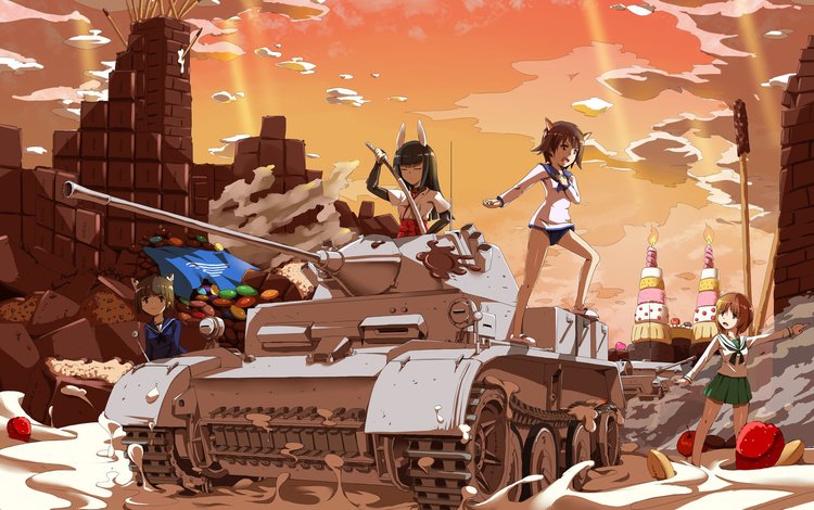 аниме, девочки и танки, sirills, anime, girls and tanks