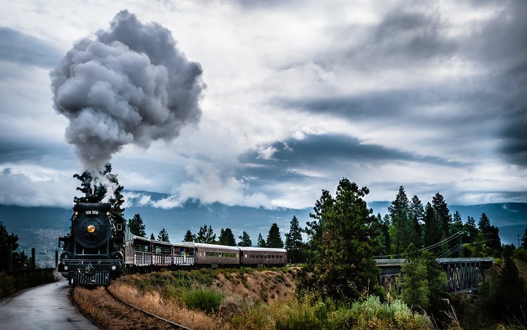 природа, дым, поезд, канада, паровоз, британская колумбия, nature, smoke, train, canada, the engine, british columbia