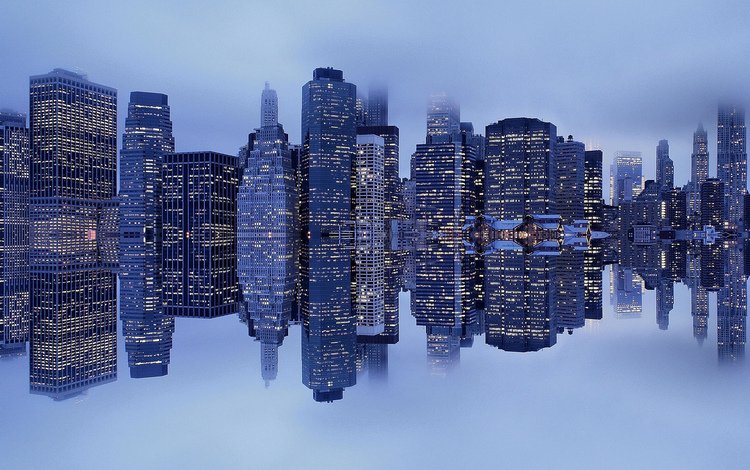 отражение, туман, нью-йорк, гавань, манхеттен, reflection, fog, new york, harbour, manhattan