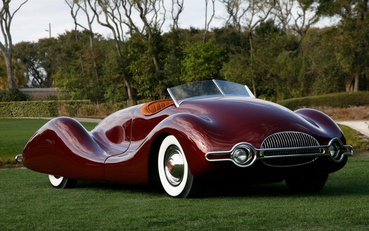 ретро, передок, 1949, бьюик, стримлайнер, бордовый, красивая машина, retro, the front, buick, streamliner, burgundy, beautiful car