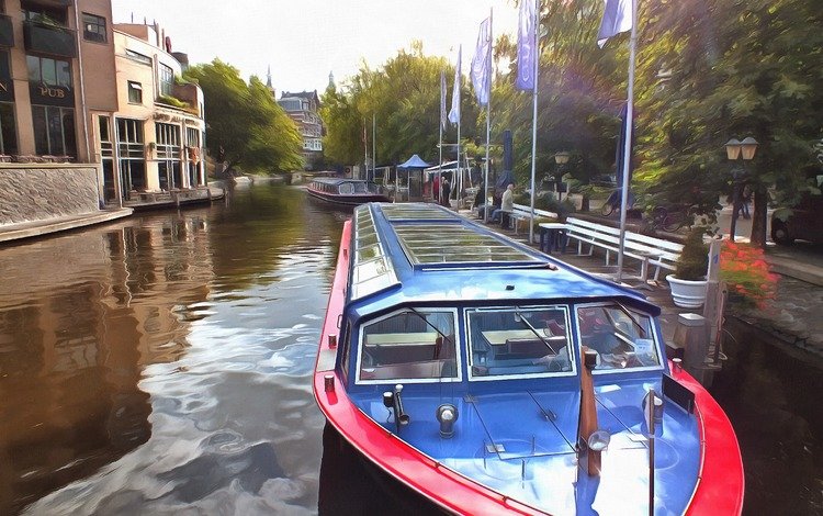 река, канал, катер, нидерланды, амстердам, голландия, river, channel, boat, netherlands, amsterdam, holland