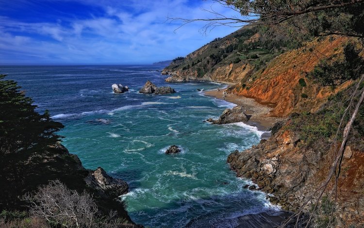 pacific ocean, julia pfeiffer burns state park, биг-сур, ка­ли­фор­нийс­кая, big sur, california