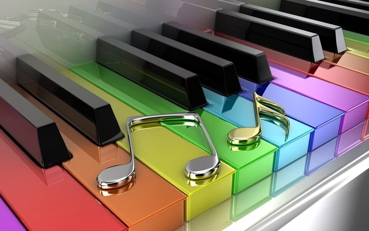 ноты, разноцветные, цветные, пианино, клавиши, notes, colorful, colored, piano, keys