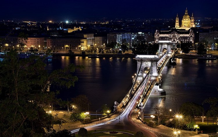 венгрия, будапешт, széchenyi chain bridge from castle hill, hungary, budapest