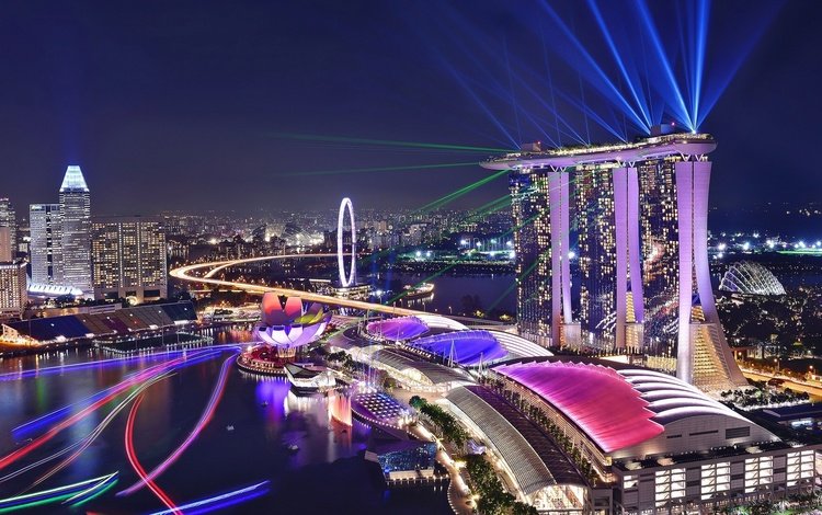 ночь, огни, город, сингапур, marina bay sands, night, lights, the city, singapore