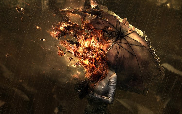 пламя, девушка, зонтик, flame, girl, umbrella