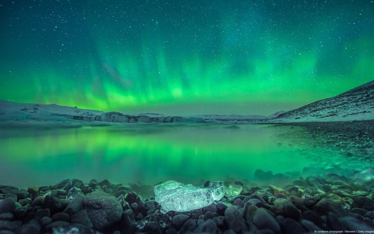 исландия, полярное сияние, над ёкюльсаурлоуном, iceland, polar lights, over cursorcolor