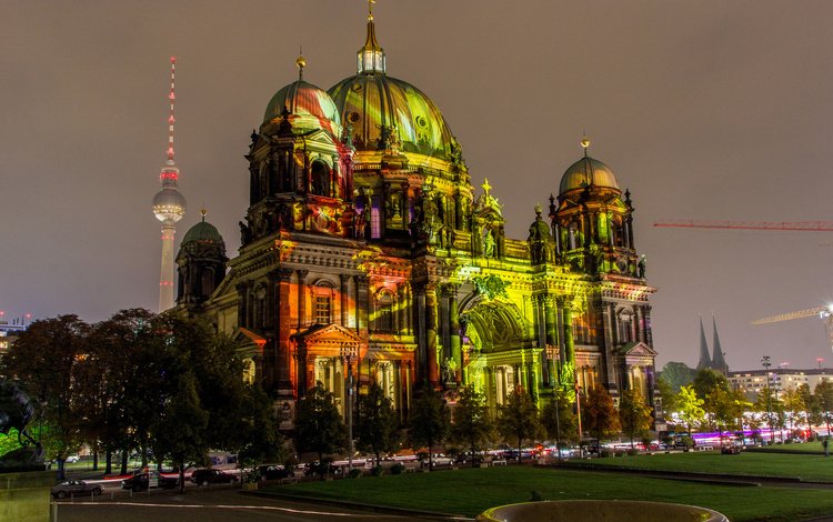 церковь, берлин, 2013, berlin festival of lights, берлинский кафедральный собор, berliner dom, church, berlin, berlin cathedral