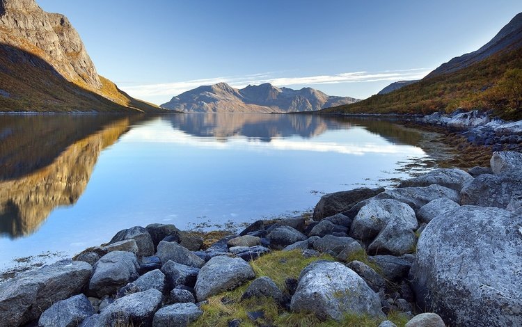 небо, озеро, горы, камни, пейзаж, the sky, lake, mountains, stones, landscape