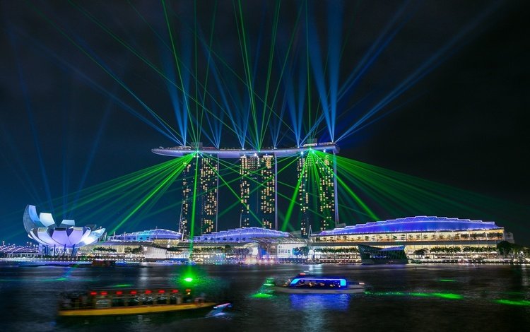 ночь, огни, блики, лазерное шоу, сингапур, marina bay sands, марина бей, night, lights, glare, laser show, singapore, marina bay