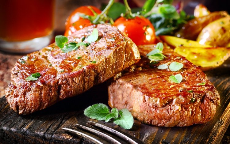 зелень, мясо, помидоры, бифштексы, бифштекс, greens, meat, tomatoes, steaks, steak