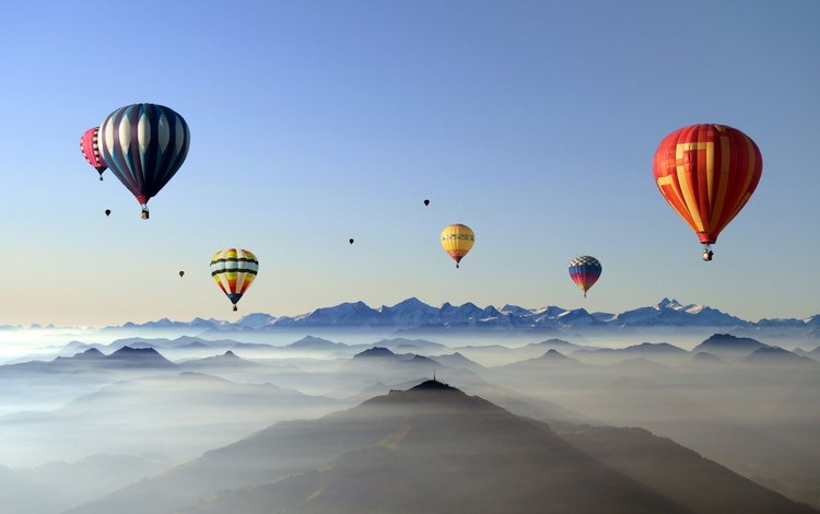 небо, горы, природа, шары, туман, спорт, воздушные шары, the sky, mountains, nature, balls, fog, sport, balloons