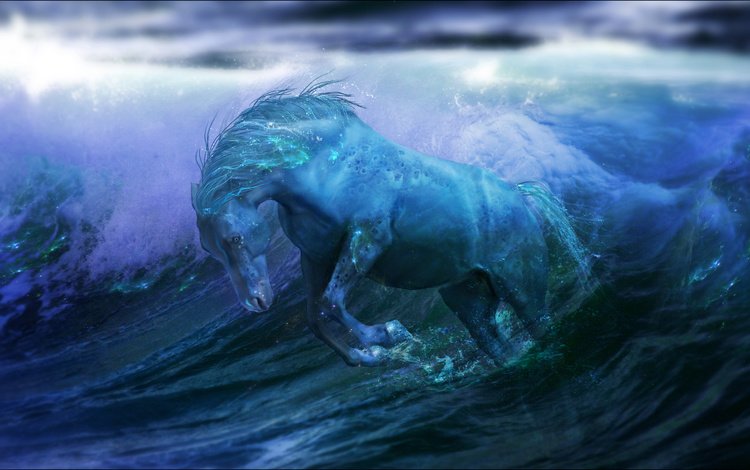лошадь, вода, волны, океан, конь, фантазии, океана, horse, water, wave, the ocean, fantasy, ocean
