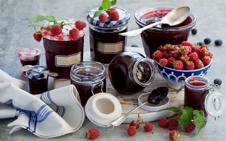 малина, джем, ягоды, черника, банки, варенье, raspberry, jam, berries, blueberries, banks