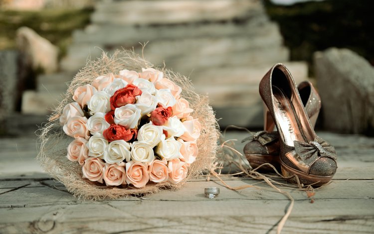 цветы, розы, букет, туфли, свадебный, flowers, roses, bouquet, shoes, wedding