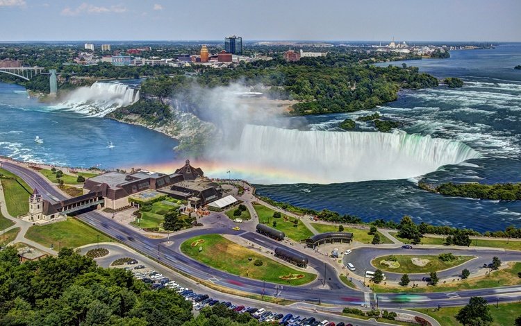 панорама, радуга, канада, онтарио, ниагарский водопад, водопад., panorama, rainbow, canada, ontario, niagara falls, waterfall.