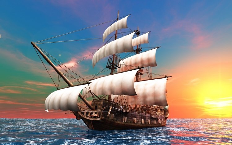 корабль, парусник, бриг, мачты, паруса, ship, sailboat, brig, mast, sails