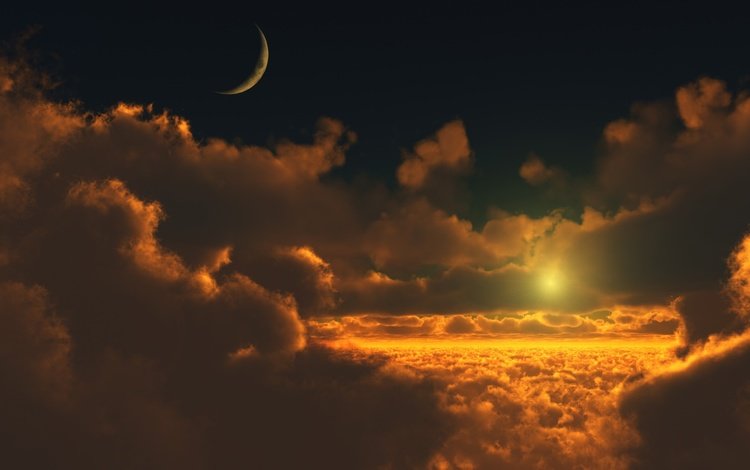 небо, облака, природа, луна, красота, the sky, clouds, nature, the moon, beauty