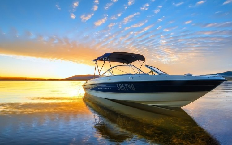 небо, закат, лодка, the sky, sunset, boat