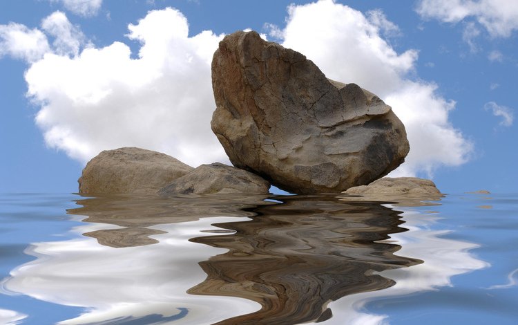 вода, отражение, скала, камень, рябь, water, reflection, rock, stone, ruffle