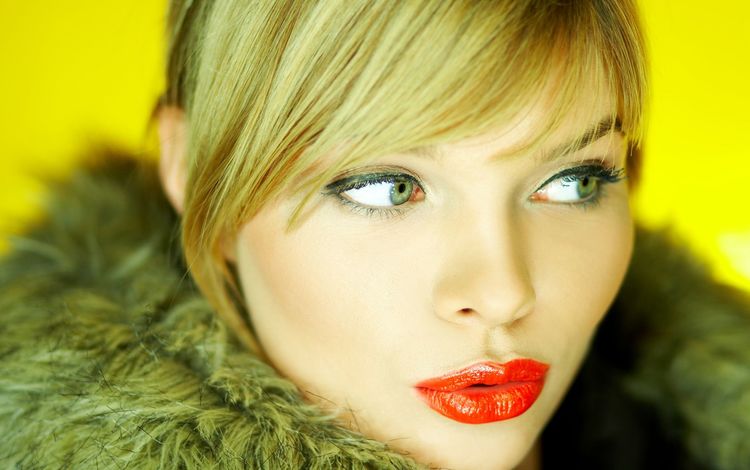 блондинка, взгляд, губы, лицо, помада, воротник, алые губы, blonde, look, lips, face, lipstick, collar, red lips