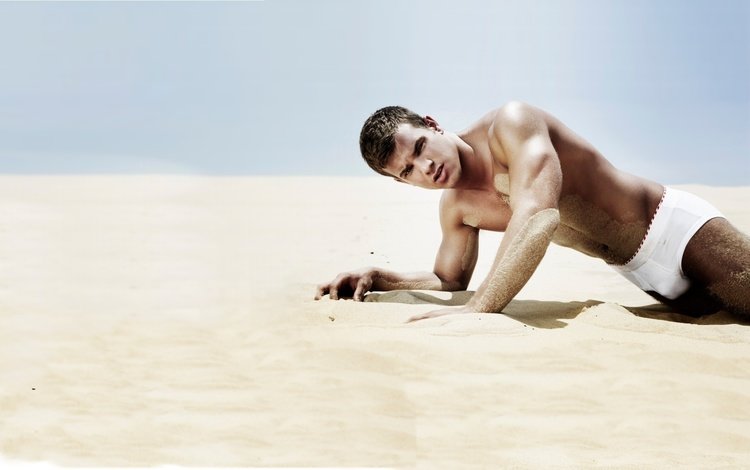 песок, парень, модель, трусы, мужчины, голый, отжимается, sand, guy, model, briefs, men, naked, pressed