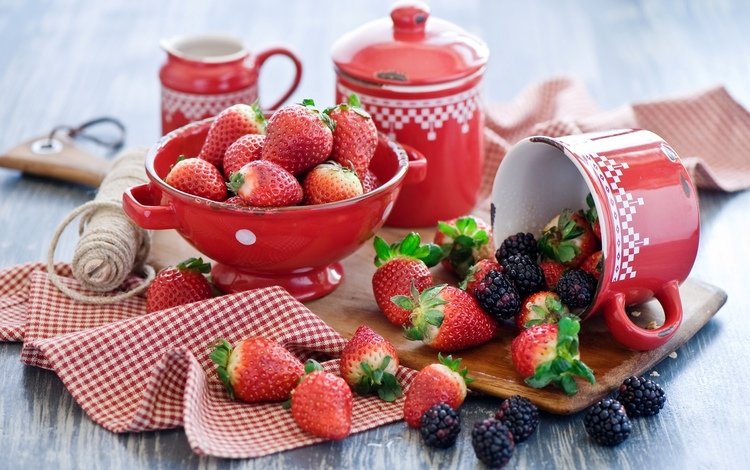 лето, клубника, ягоды, посуда, ежевика, summer, strawberry, berries, dishes, blackberry