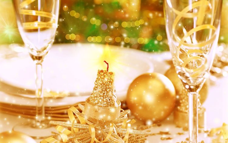тарелки, блестки, размытие, боке, новогодние украшения, застолье, plates, sequins, blur, bokeh, christmas decorations, feast