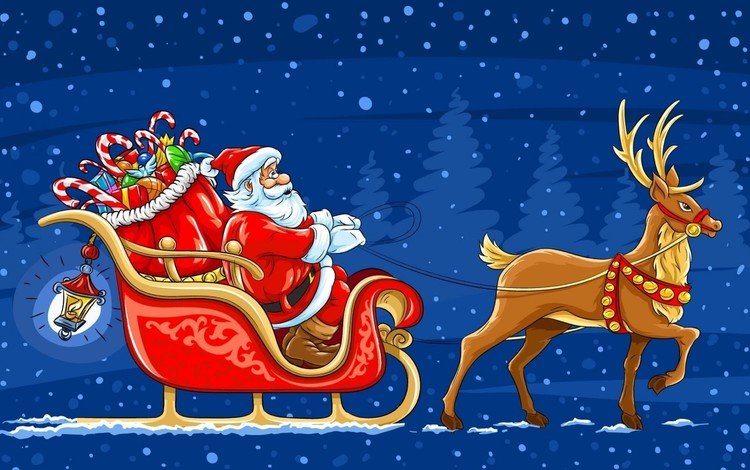 снег, новый год, олень, подарки, сани, дед мороз, санта клаус, новогодние олени, snow, new year, deer, gifts, sleigh, santa claus, christmas reindeer