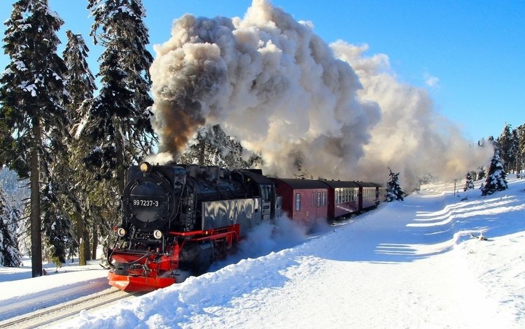 зима, паровоз, winter, the engine