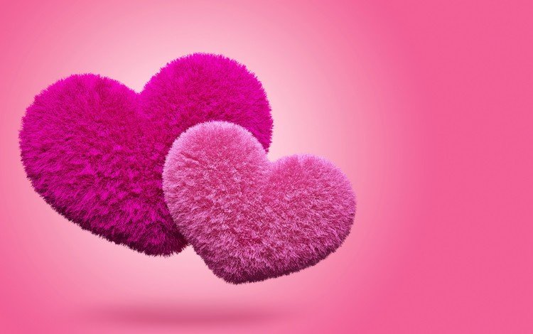 пушистые, сердечки, 3д, пушистая, влюбленная, пинк, fluffy, hearts, 3d, love, pink