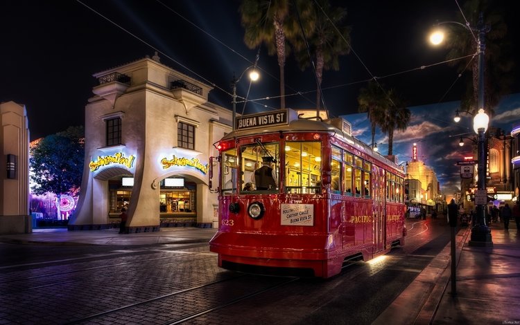 ночной город, экскурсионный трамвай, night city, sightseeing tram