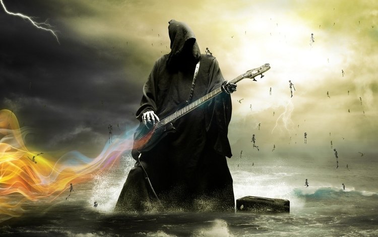 смерть играет на электрогитаре., death plays the guitar.