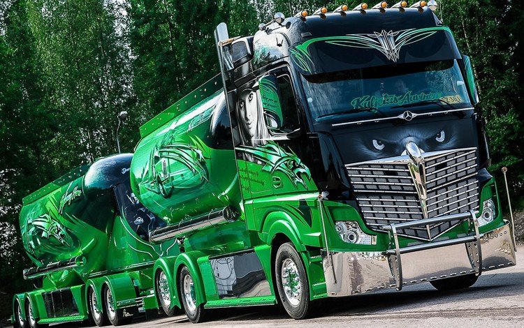 зелёный, грузовик, хром, тягач, green, truck, chrome, tractor