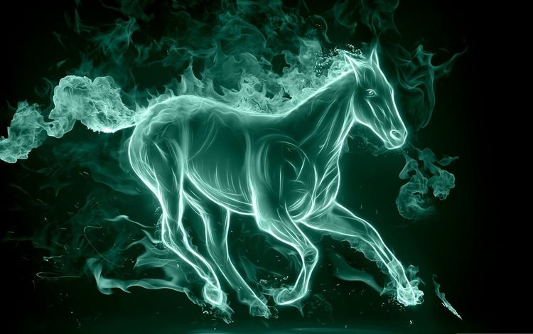 лошадь, сияние, дым, грива, хвост, бежит, horse, lights, smoke, mane, tail, runs