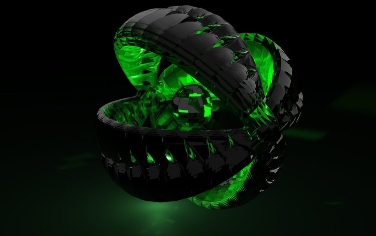 зелёный, форма, графика, шар, черный фон, 3д, green, form, graphics, ball, black background, 3d