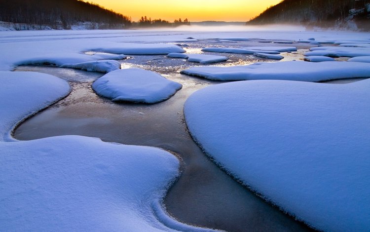 река, снег, зима, river, snow, winter