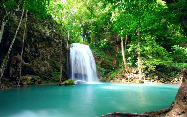 природа, лес, водопад, тайланд, тропики, джунгли, паттайя, водопад эраван, nature, forest, waterfall, thailand, tropics, jungle, pattaya