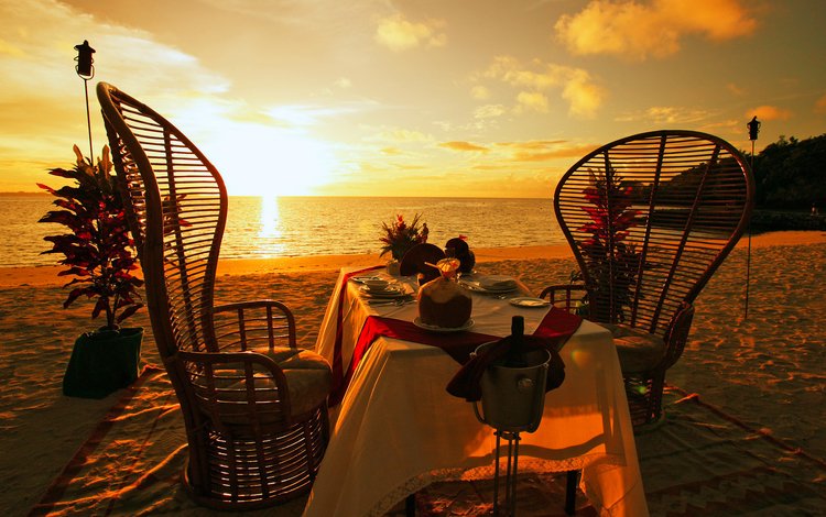 закат, море, пляж, стол, sunset, sea, beach, table