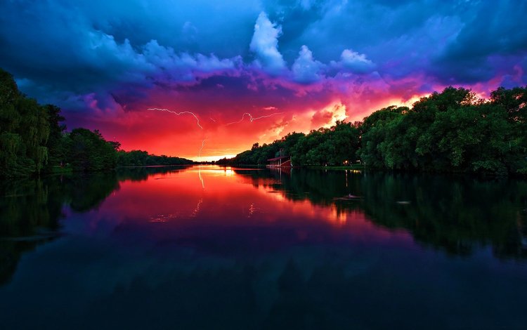 река, закат, river, sunset