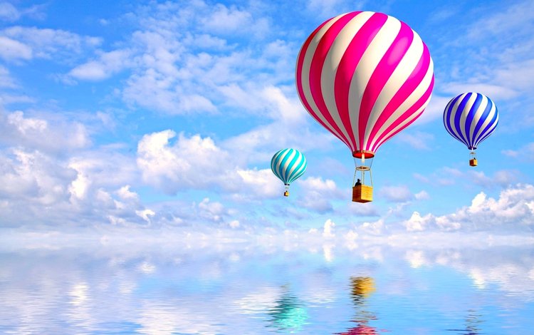 небо, пейзаж, голубой, разное, розовый, воздушный шар, the sky, landscape, blue, different, pink, balloon