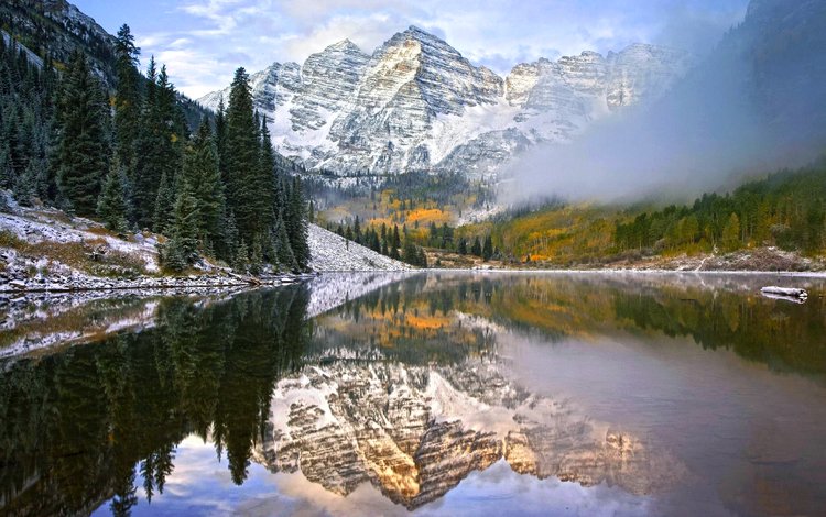 озеро, горы, снег, природа, лес, зима, отражение, пейзаж, lake, mountains, snow, nature, forest, winter, reflection, landscape