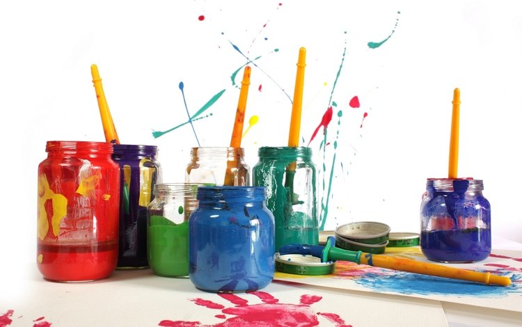 краски, цвет, кисточки, баночки, paint, color, brush, jars