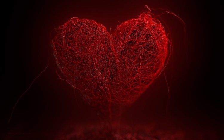 фон, сердечко, сердце, темный фон, нити, красное сердце, background, heart, the dark background, thread, red heart