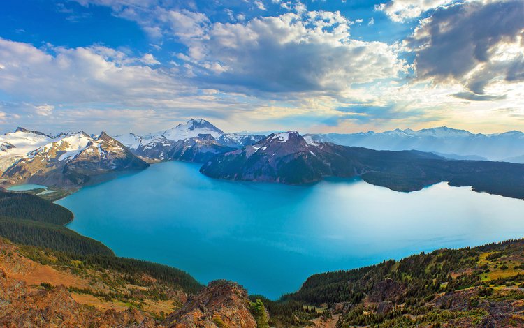 озеро, горы, природа, вид сверху, британская колумбия, lake, mountains, nature, the view from the top, british columbia